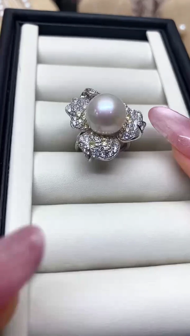 银S925镶嵌戒指淡水珍珠S925银淡水珍珠戒指