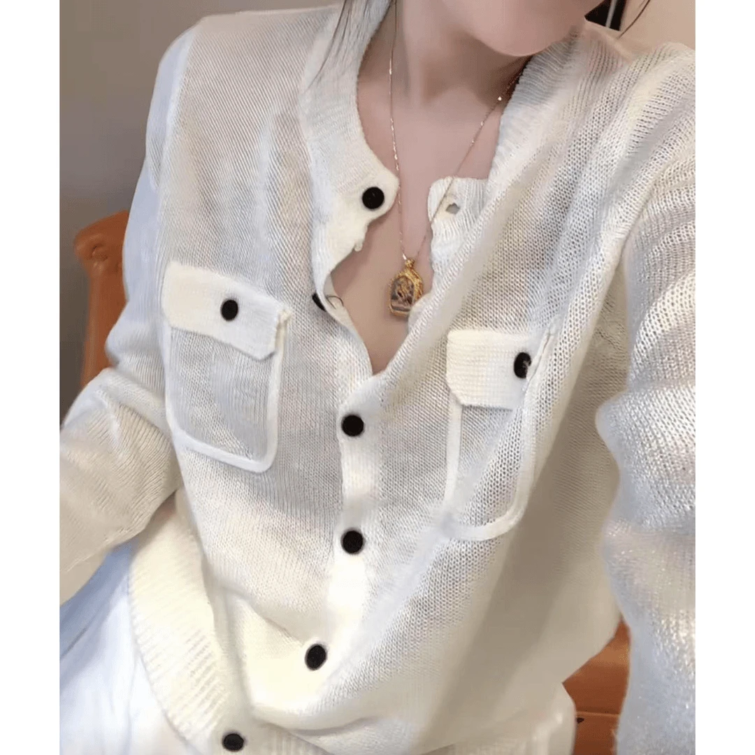 短款洋气针织衫年纯色净版纽扣针织衫女款秋天上衣女新款秋冬毛衣