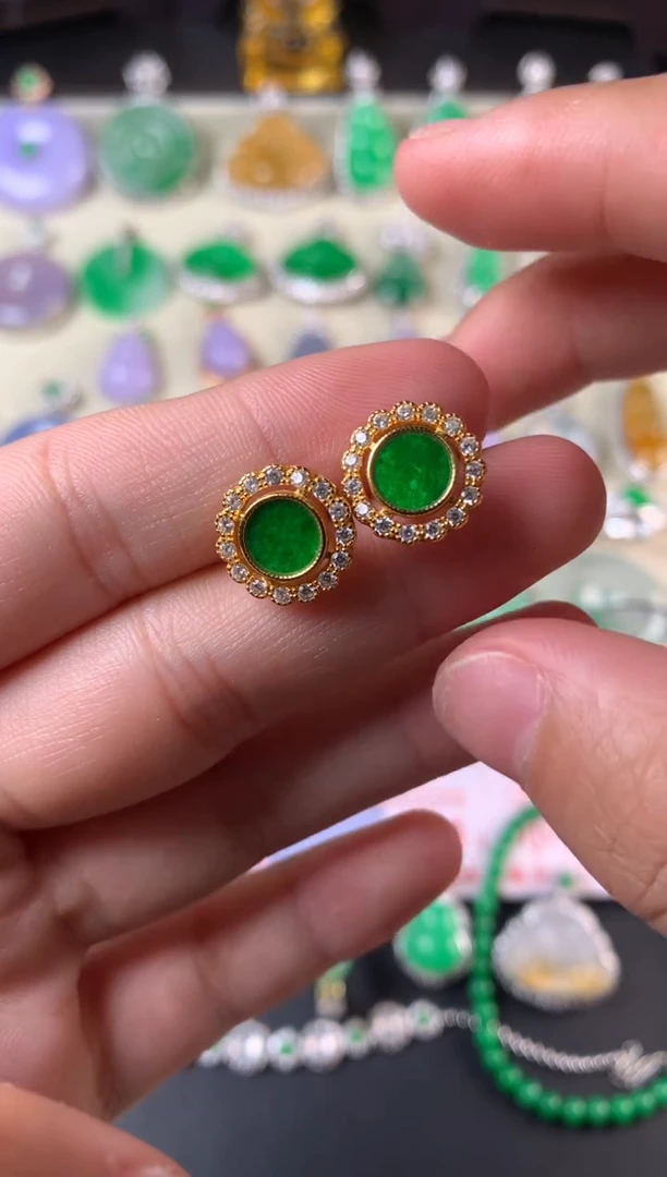 银S925镶嵌翡翠耳钉耳钉