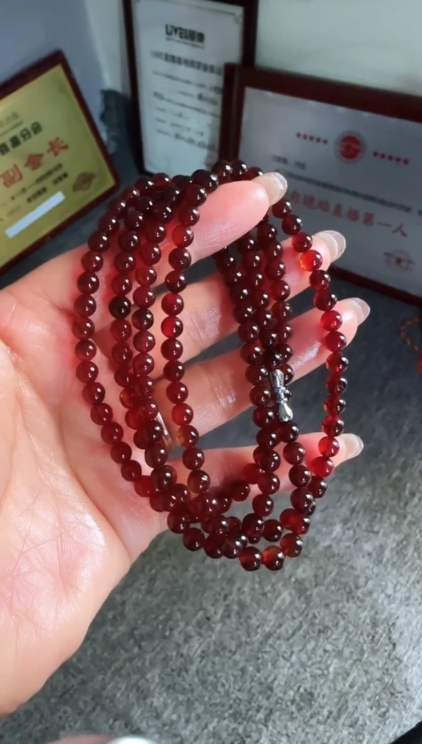 琥珀颈饰未镶嵌珊***园#49缅甸琥珀血珀妈妈链长链5mm