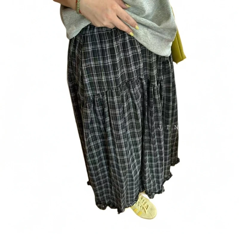 【JINZIXIU】 小格格 ~新款棉格子伞裙松紧腰半裙