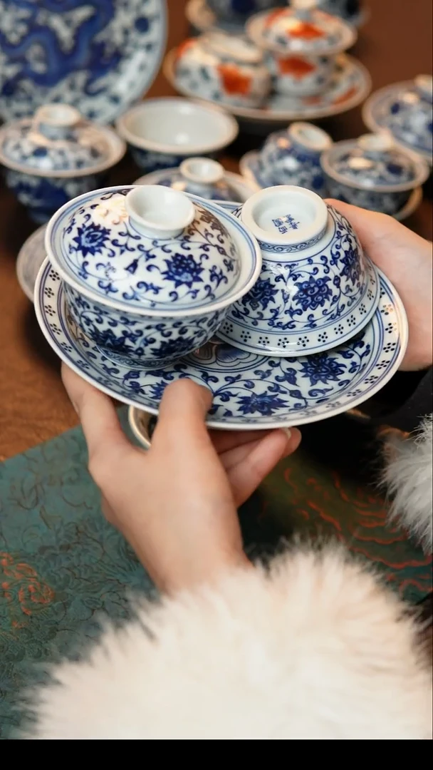 茶具大缠枝连套组送茶巾