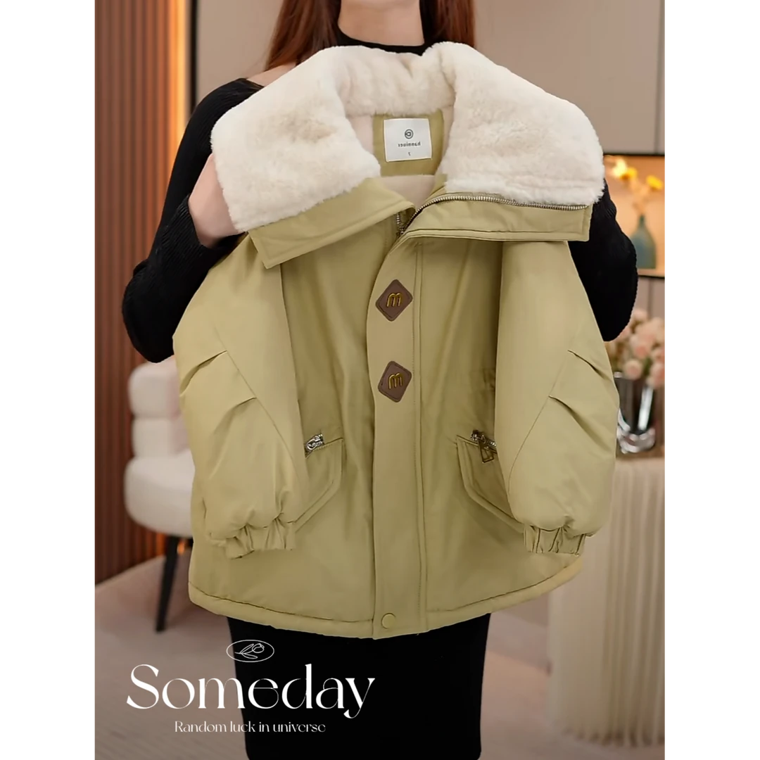 现货-女童冬装2024新款洋气中大儿童加绒加厚连帽外套