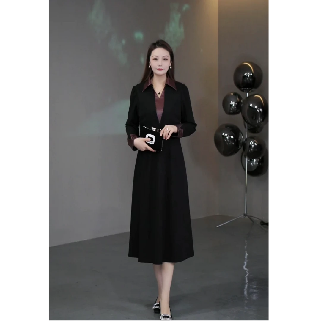 菲姐定制轻奢女装2025春季新款高级感假两件气质高贵连衣裙ZB6700