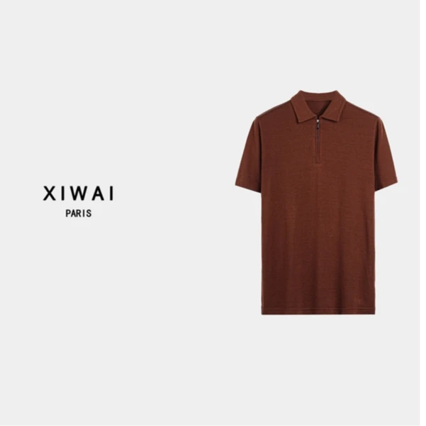 高级男装 春夏新品25s男士小山羊绒天丝针织半拉链商务衬衫 7063