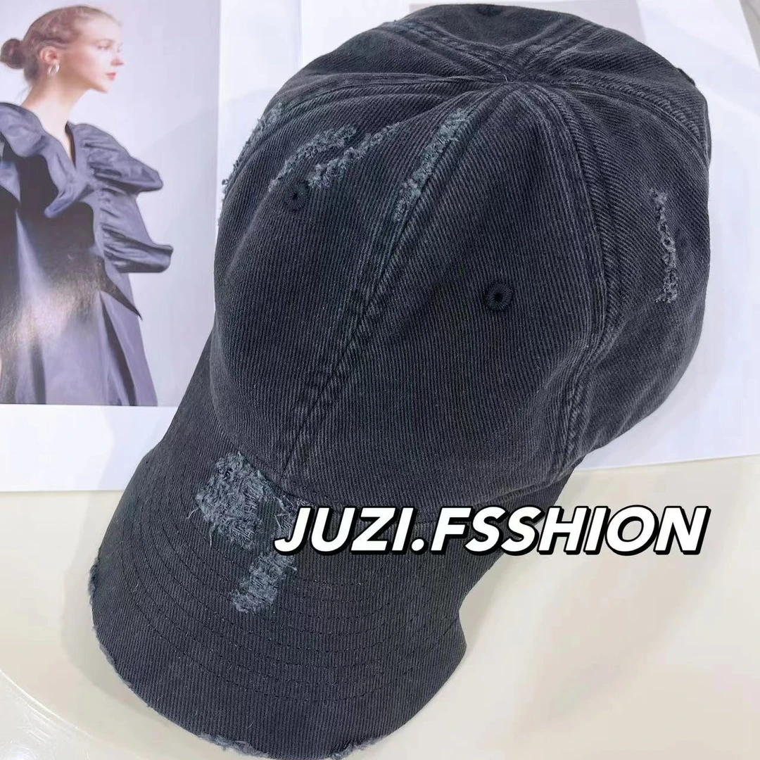 2025秋季新款女士棒球帽休闲风鸭舌帽帽子时尚做旧秋冬圆顶黑色