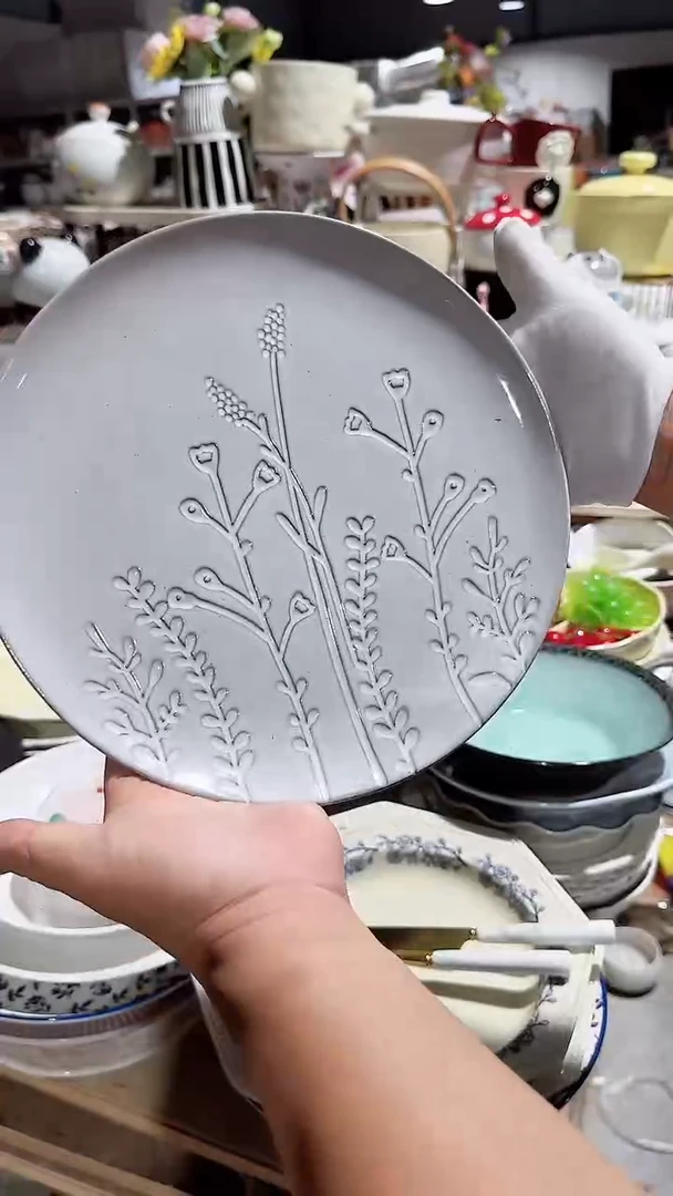 碗10英寸红泥浮雕大盘微瑕 凑满20元包邮