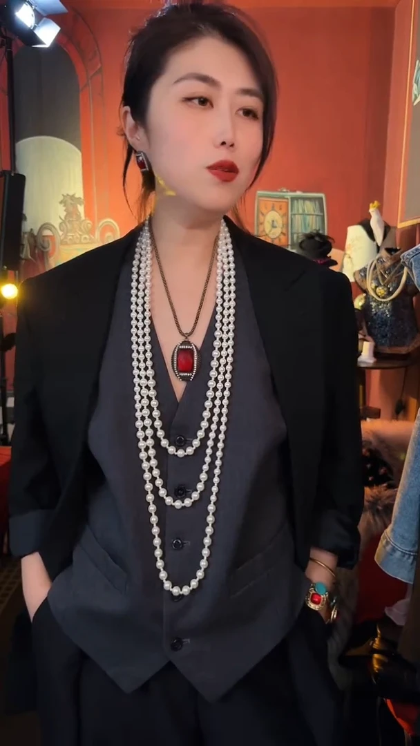 合金无合金无孤品不折腾系列复古红色项链耳针套装