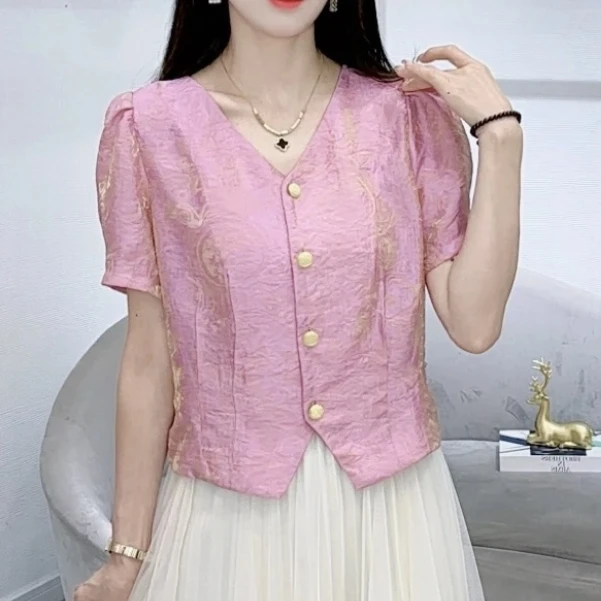 轻薄透气衬衫法式短袖爆款衬衫小香风2025夏季时尚百搭新款女上衣