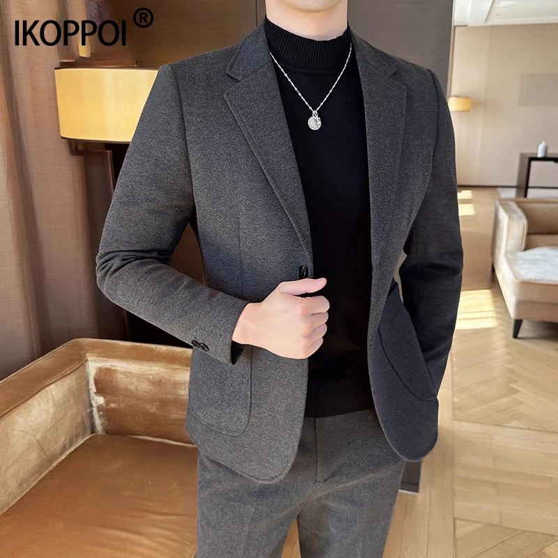 高档星空毛呢西装两件套男春夏季韩版高级感修身商务休闲西服套装