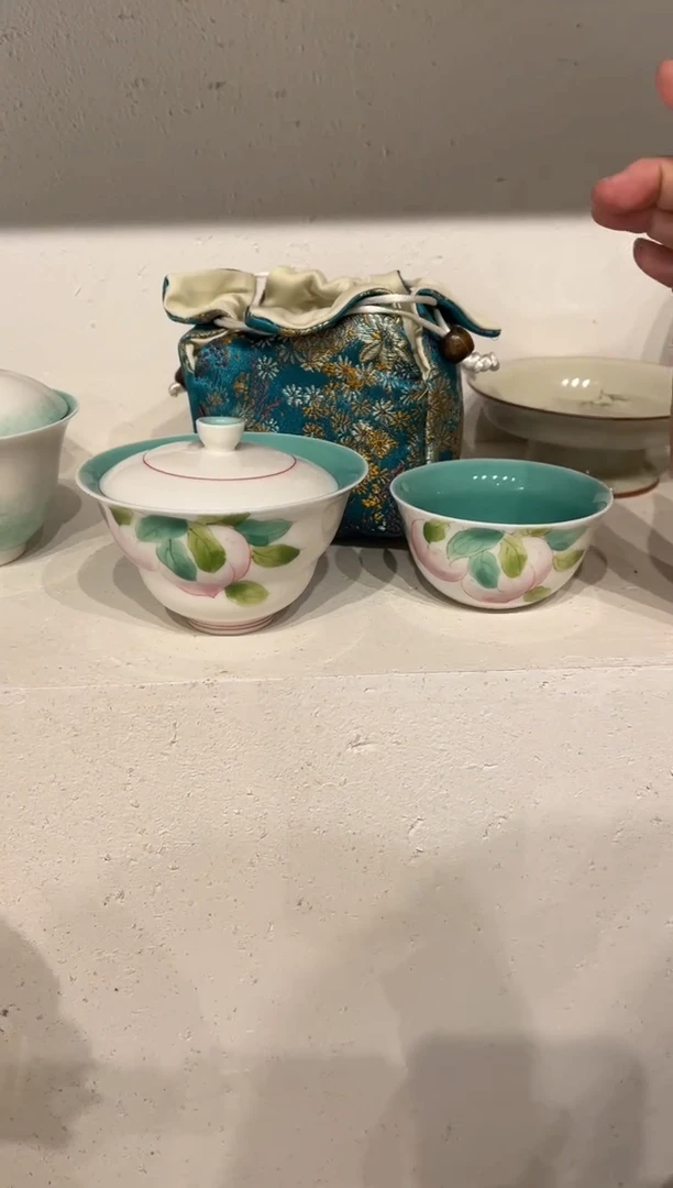 【闪购商品】松石绿 桃子 盖碗+杯 +收纳袋