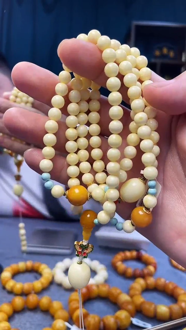 琥珀颈饰未镶嵌白蜜圆珠佛珠