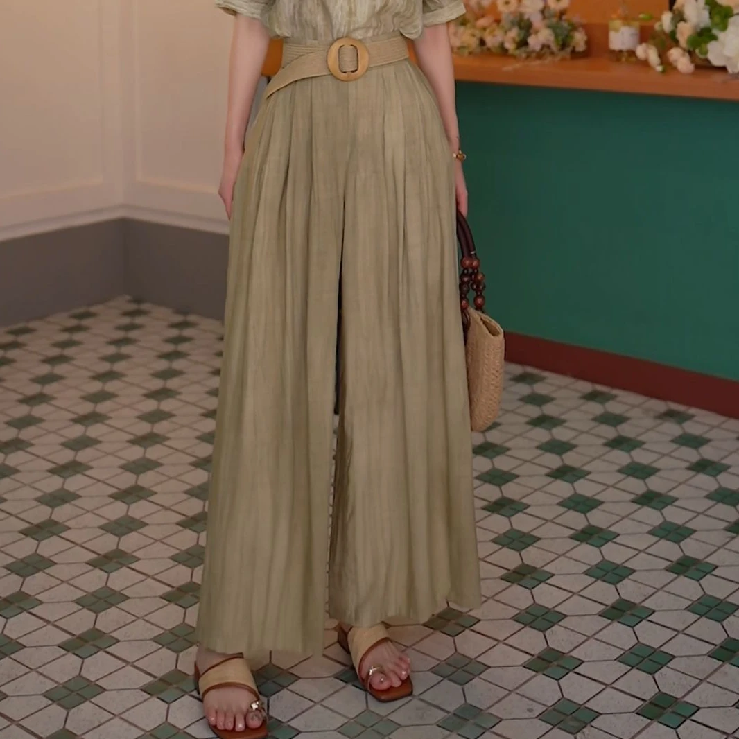 丁佳欣【枯叶】气质阔腿长裤高腰休闲裤女DS1114218