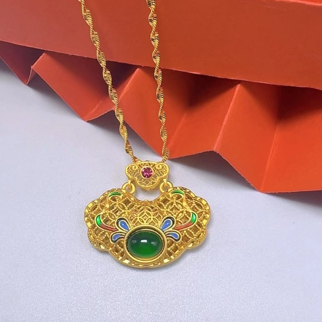 铜合金项链 古法花丝凤华如意兰花项链