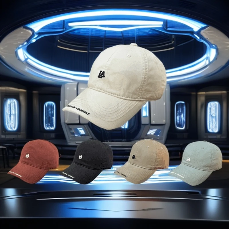 夏季纯棉字母刺绣棒球帽情侣款长帽檐显脸小大头围可调节防晒帽