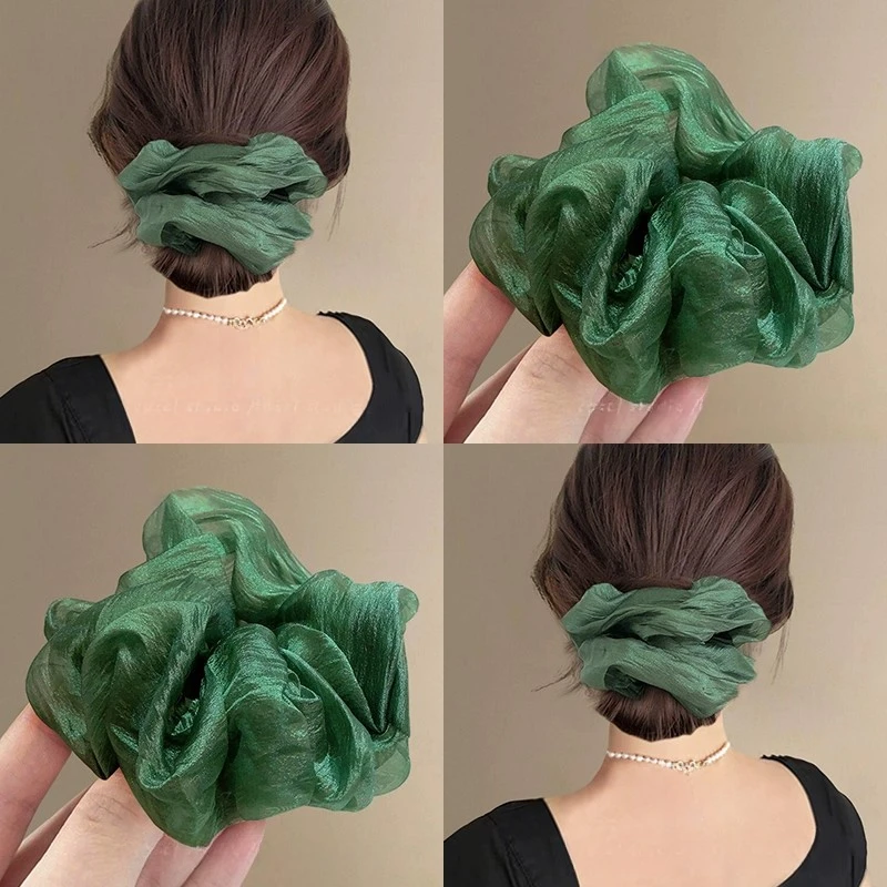 新款韩系高级感简约丸子头肥肠圈网纱超大号大肠发圈女头饰大头花