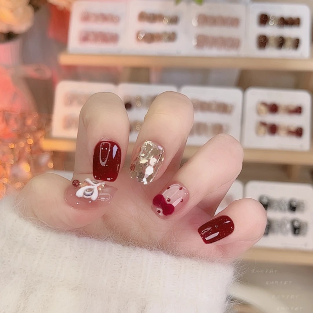 【新年醒狮】纯手工穿戴甲红色新年醒狮美甲10片