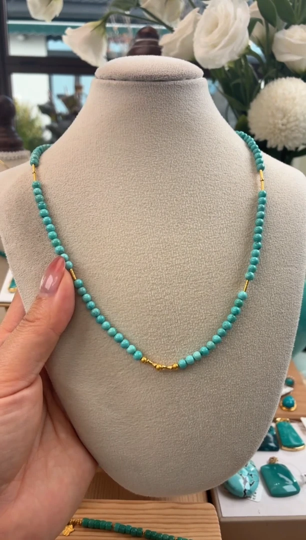 18K金镶嵌绿松石项链1