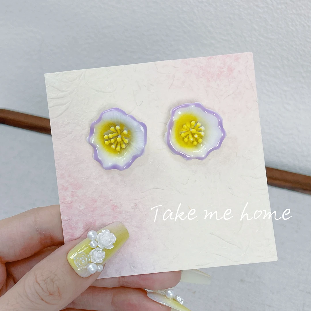 铜合金耳饰 釉面花朵耳钉EH399