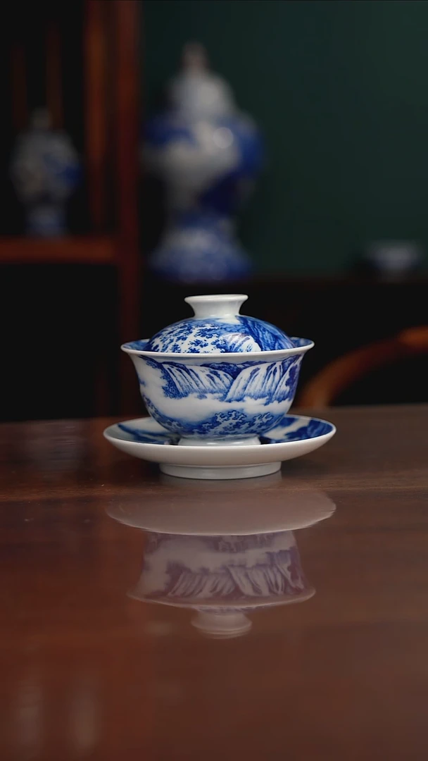 晓月柴窑 瀑布盖碗