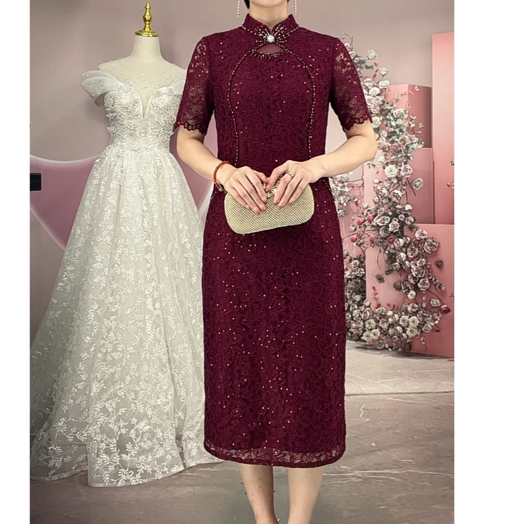 婚礼礼服喜妈妈母亲喜婆婆婚宴装高贵旗袍短款小个子平时可穿