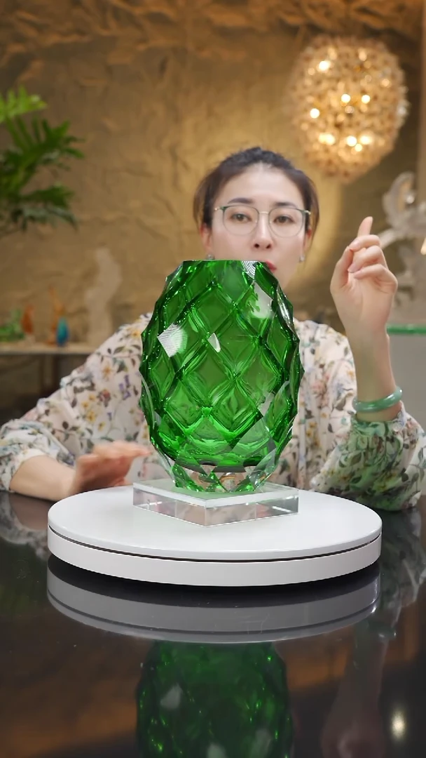 琉璃手工艺品福利绿色凹切面花瓶