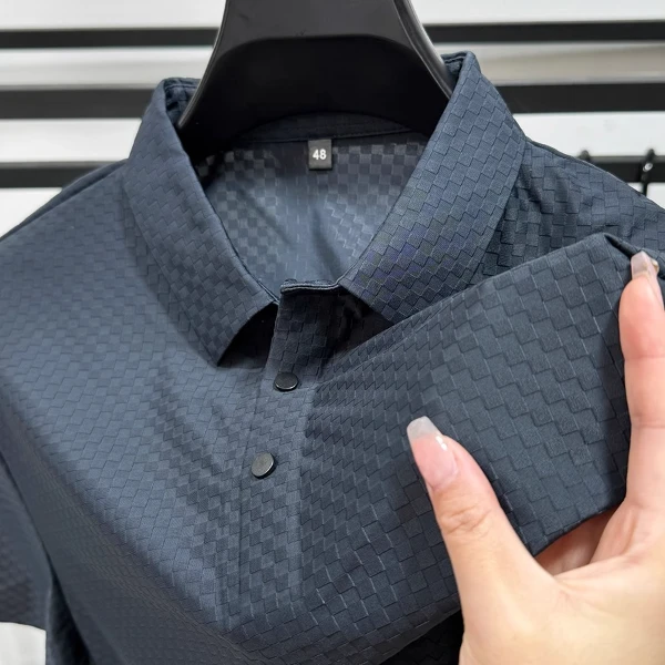 CATIA SELI华夫格冰丝高端短袖t恤男夏季翻领POLO衫透气网眼衬衫