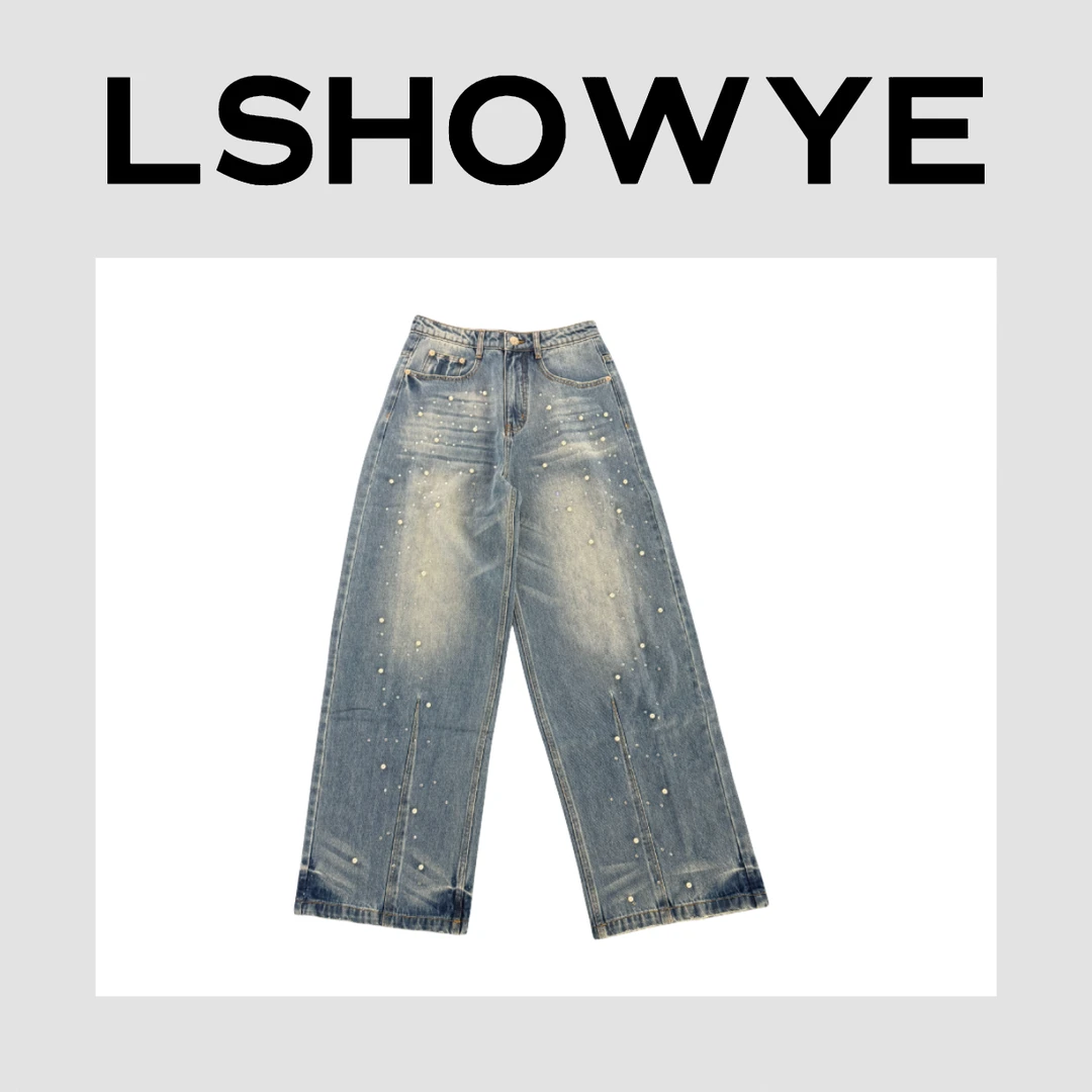 LSHOWYE｜珍珠镶钻牛仔长裤 you12346