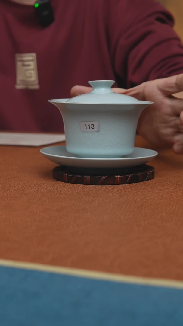 【闪购商品】杯汝州原产地原矿釉月白微瑕马蹄盖碗113