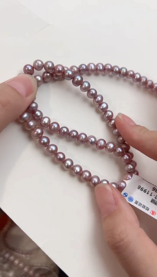未镶嵌39淡水珍珠紫色*强光珍珠项链无核6mm+