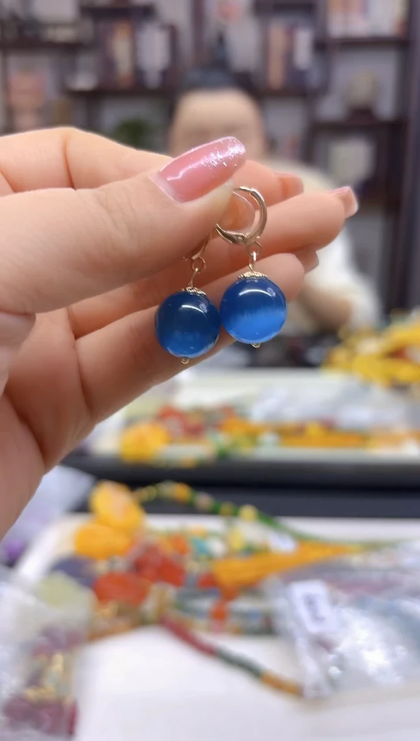 【闪购商品】碧玺猫眼耳饰14K金镶嵌E609