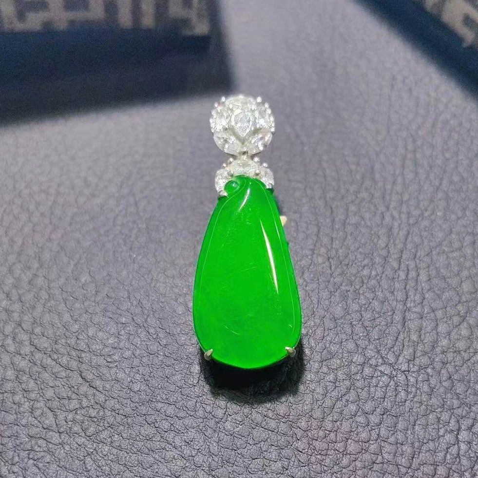 天然A货翡翠 黄阳绿福瓜吊坠气质时尚帝王绿镶嵌满绿冰阳绿满色