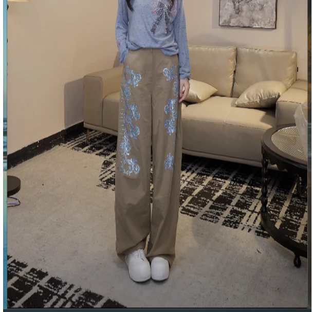 TCH私服秋冬烫钻工艺时尚休闲百搭气质长裤女T75C20E5108轻奢tch