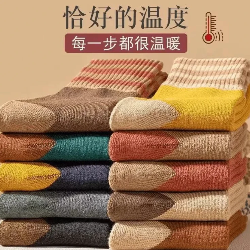 【买5双送3双】男女款冬天中筒袜加厚加绒秋冬季毛圈袜保暖吸汗长袜