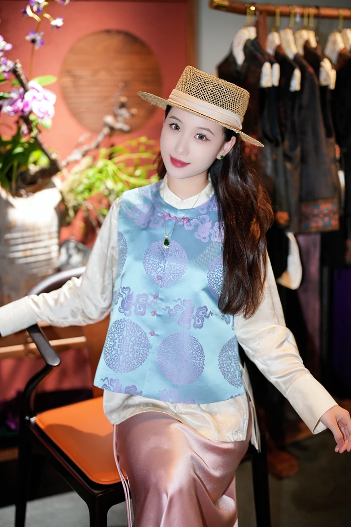 蓝大【禅心】新中式桑蚕丝马甲5304