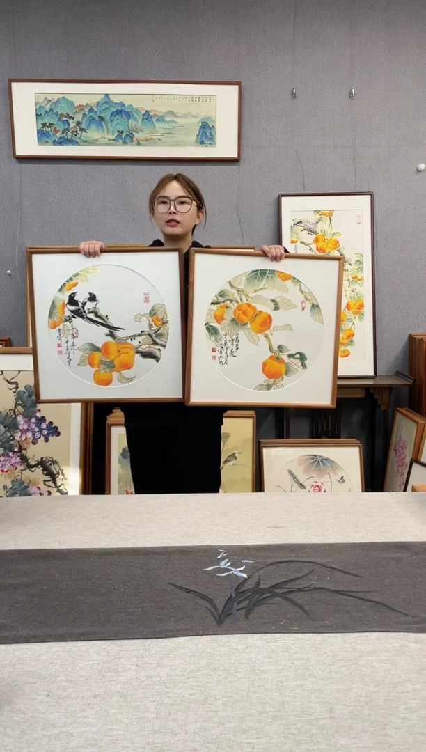 【闪购商品】国画刘玉学-手绘带框作品-52*52-两个