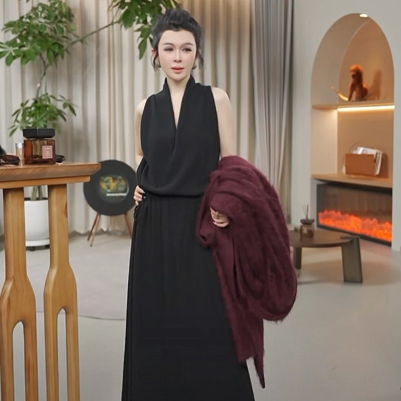 100%羊毛松弛高级感可收腰无袖连衣裙 C078