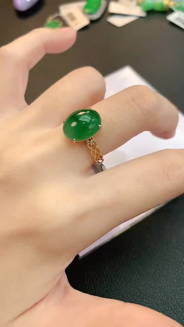 【闪购商品】翡翠戒指18K金镶嵌赠礼物证书 敏