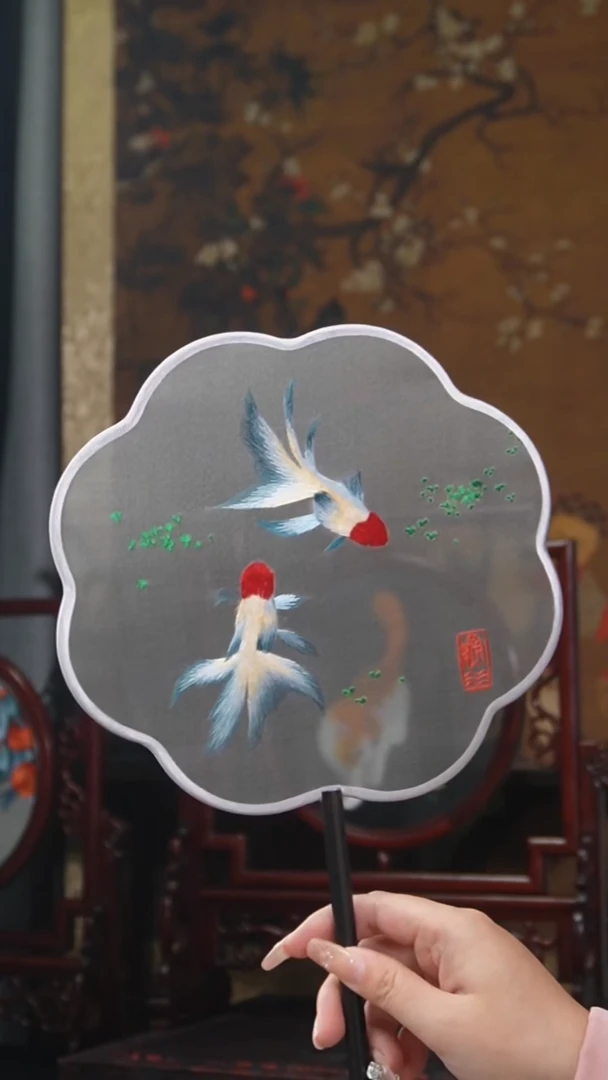 刺绣团扇 绣花双面非遗