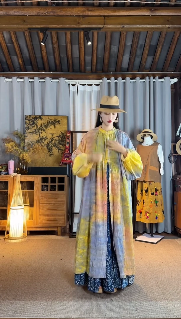 半****n设计师款花果染风衣裙