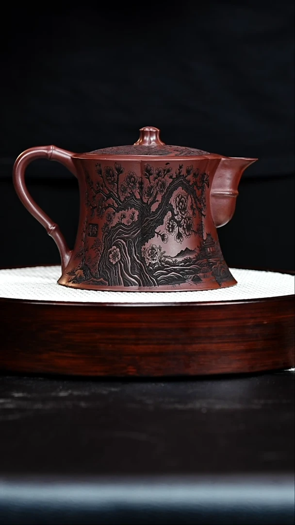 茶壶紫砂宜兴紫砂 石红 梅桩壶