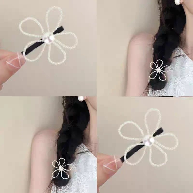 韩系珠珠花朵边夹【单个】