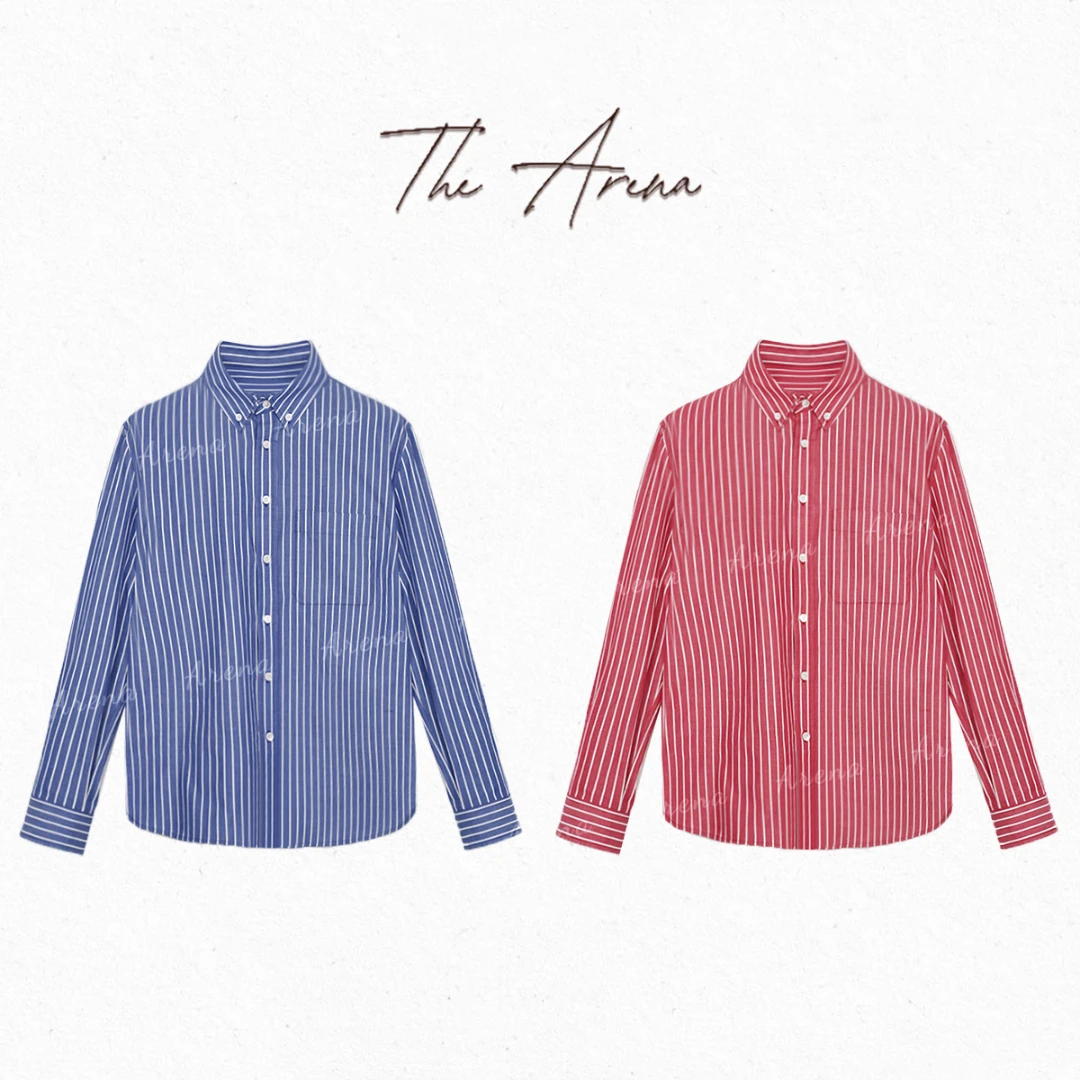 THE ARENA“复古腔调”100%棉酵素染修身长袖条纹衬衫XY-7609