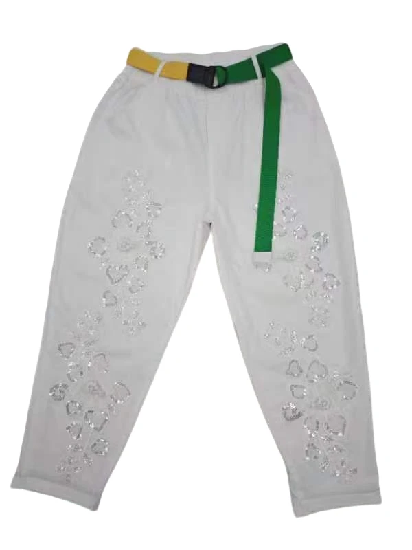 【二姐潮牌，长裤】欧货潮牌原单时尚重工 立体花烫钻  弹力牛仔裤