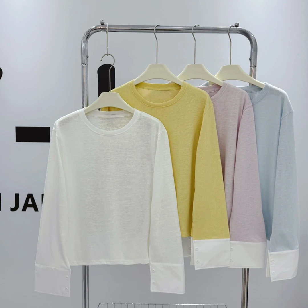 【蛋壳&袖棉麻衫】韩单！麻感纯色长袖休闲显瘦衬衣袖棉麻衫