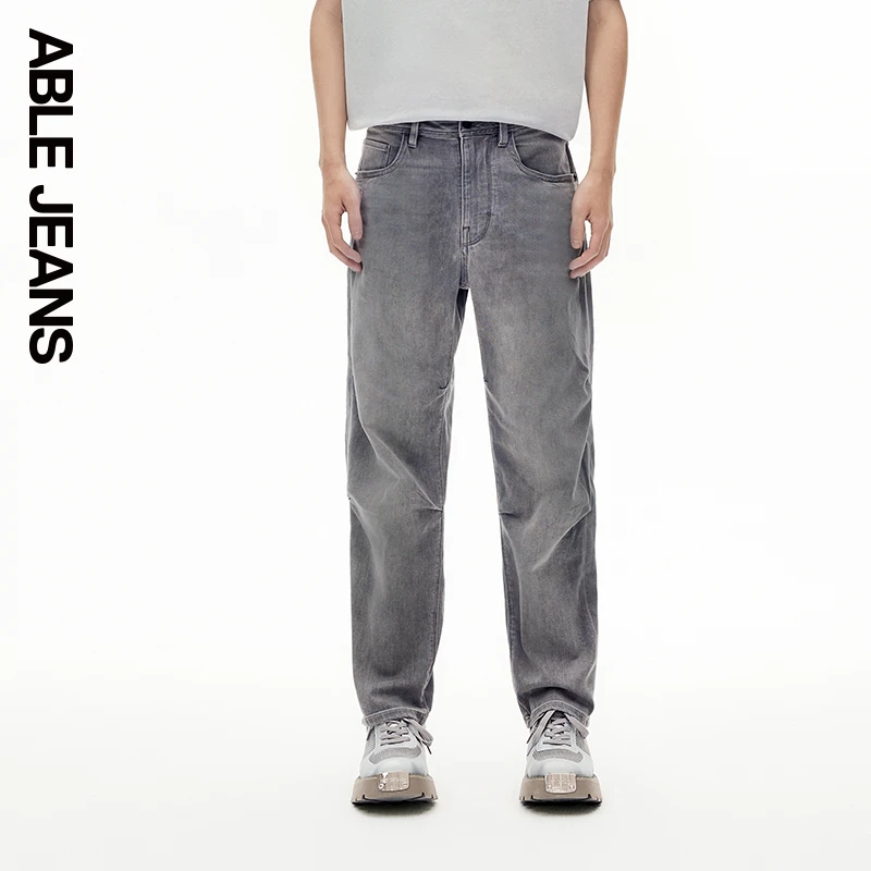 ABLEJEANS【直筒滑板裤】初秋薄款凉感烟灰色弹力水洗牛仔裤男款