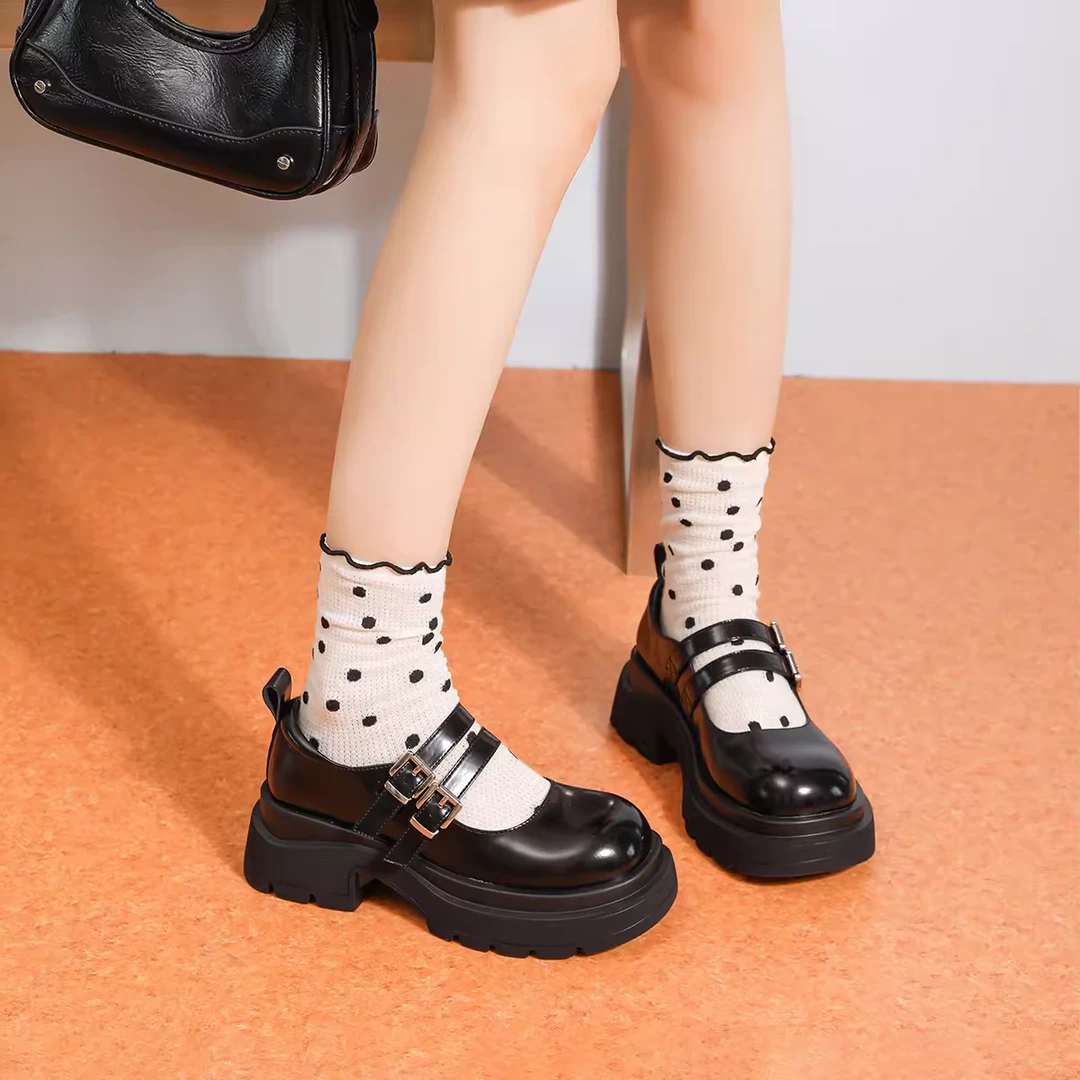 【清仓】厚底玛丽珍鞋秋季新款ik松糕鞋学院风增高黑色小皮鞋