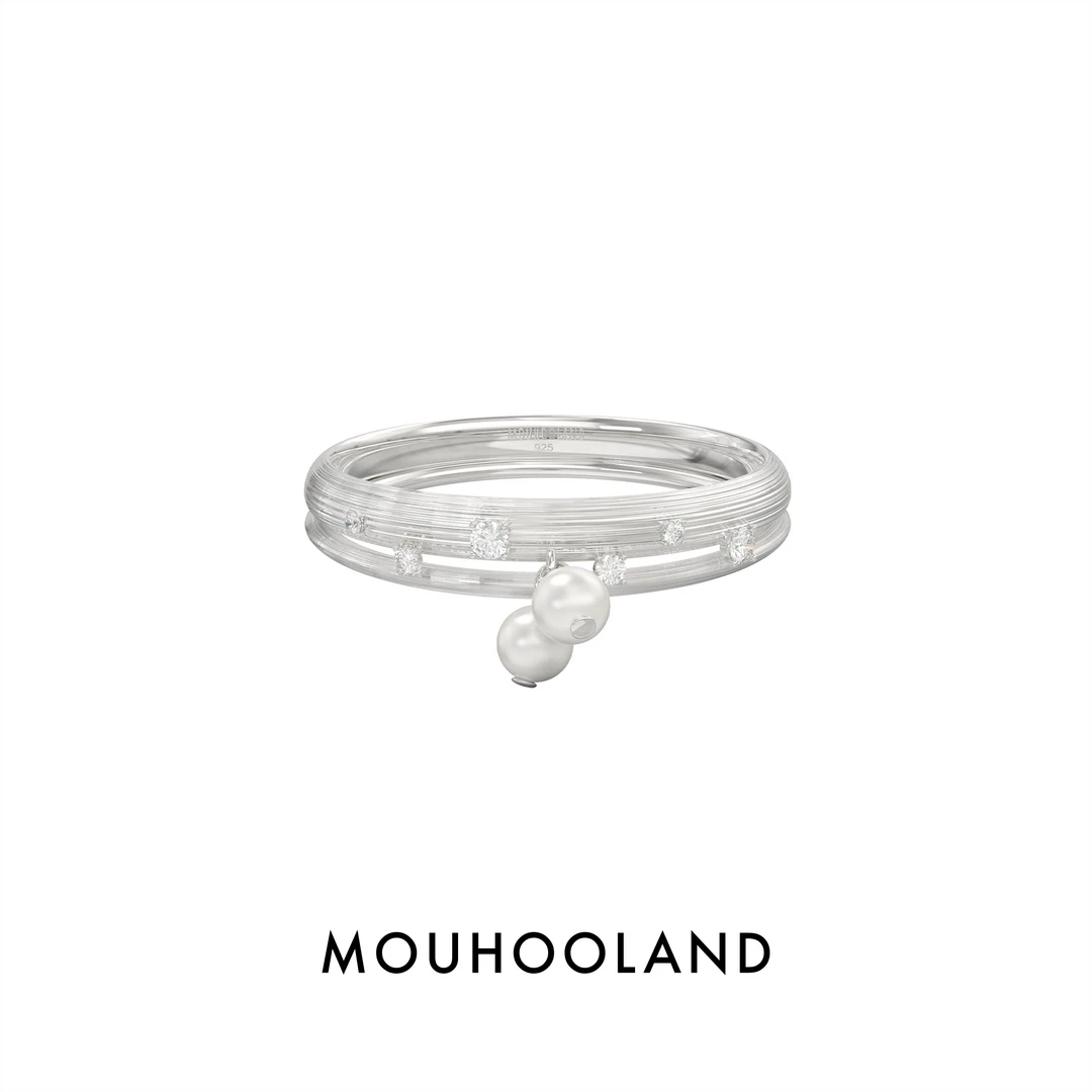 925银锆石戒指 珍珠雨拉丝细戒925银手工拉丝原创设计情侣戒指