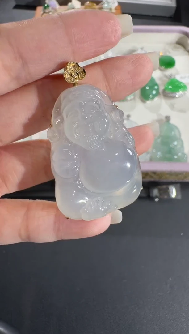 吊坠(不含链)18K金镶嵌翡翠【源头工厂】钻石镶嵌