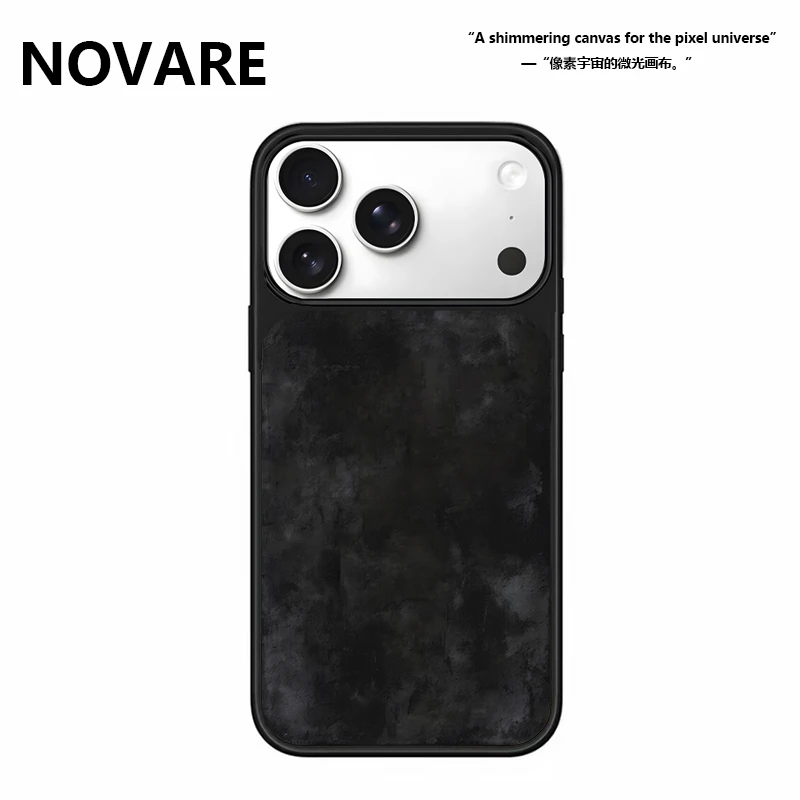 水墨黑磨砂磁吸黑边适用于苹果17promax防摔16手机壳